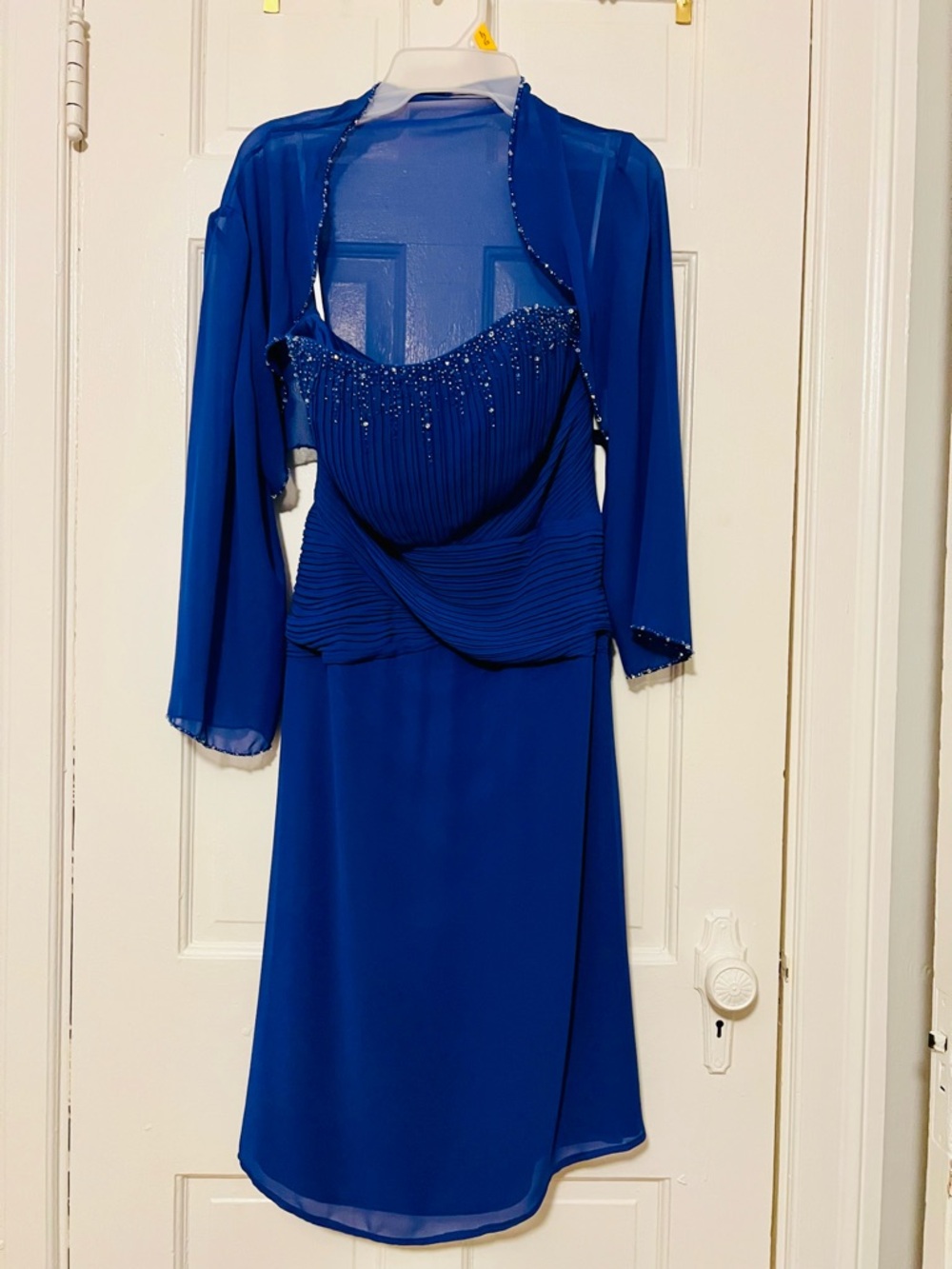 Jade Royal Blue Midi Dress with Beaded Sweetheart Bodice